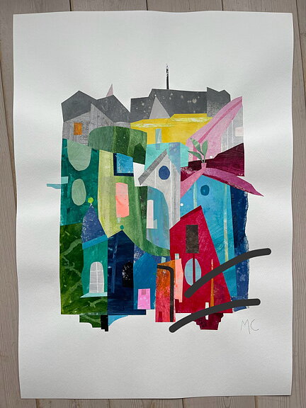 COLLAGE "California" Min stad" AV MARIA C BERNHARDSSON. ORGINAL UTAN RAM. 70X50CM.