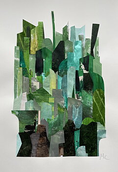 COLLAGE "Skogen" AV MARIA C BERNHARDSSON. ORGINAL UTAN RAM. 70X50CM.