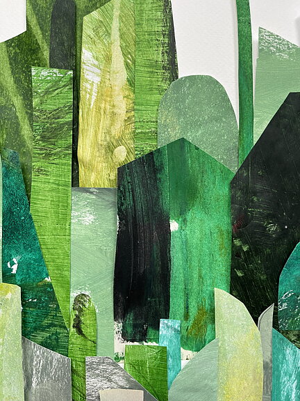 COLLAGE "Skogen" AV MARIA C BERNHARDSSON. ORGINAL UTAN RAM. 70X50CM.
