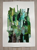 COLLAGE "Skogen" AV MARIA C BERNHARDSSON. ORGINAL UTAN RAM. 70X50CM.