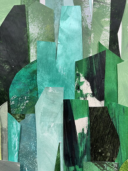 COLLAGE "Skogen" AV MARIA C BERNHARDSSON. ORGINAL UTAN RAM. 70X50CM.