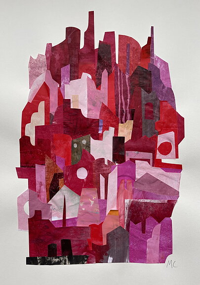 COLLAGE "Den röda staden" Min stad" AV MARIA C BERNHARDSSON. ORGINAL UTAN RAM. 70X50CM.