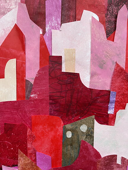 COLLAGE "Den röda staden" Min stad" AV MARIA C BERNHARDSSON. ORGINAL UTAN RAM. 70X50CM.