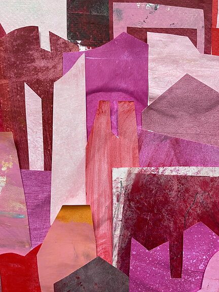 COLLAGE "Den röda staden" Min stad" AV MARIA C BERNHARDSSON. ORGINAL UTAN RAM. 70X50CM.