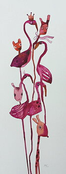 Akvarell "Flamingofamiljen"