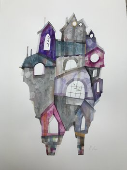 Akvarell "Purple house in Paris"