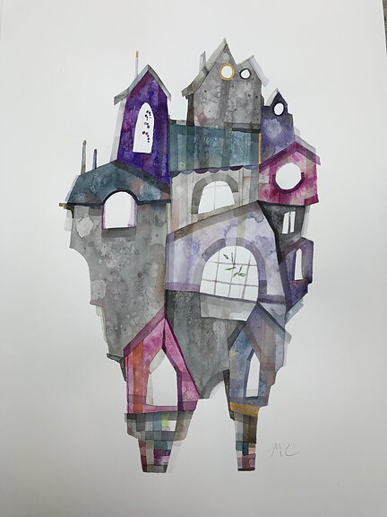 Akvarell "Purple house in Paris"
