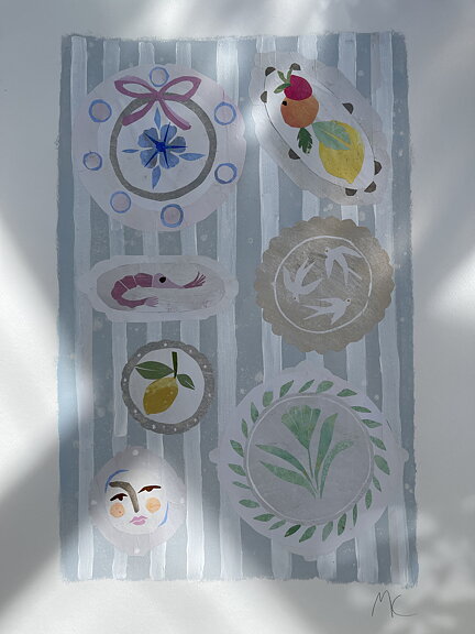 Collage "La Cuisine" av Maria C Bernhardsson. Orginal utan ram. 70x50cm.