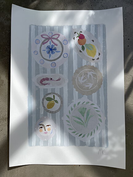 Collage "La Cuisine" av Maria C Bernhardsson. Orginal utan ram. 70x50cm.