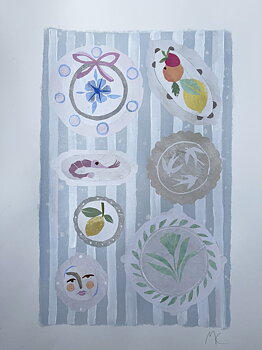 Collage "La Cuisine" av Maria C Bernhardsson. Orginal utan ram. 70x50cm.