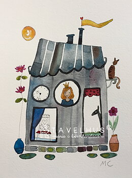 Akvarell "Prinsessan och djuren."