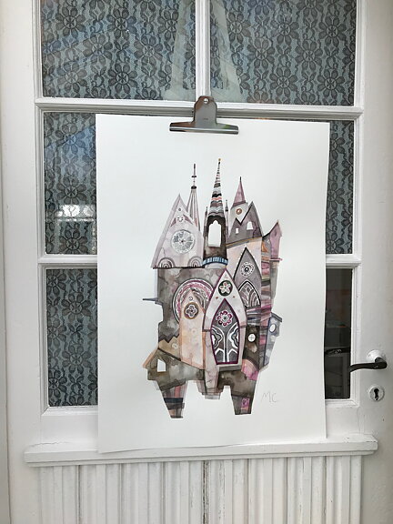 Såld! akvarell "Notre Dame" tavla orginal