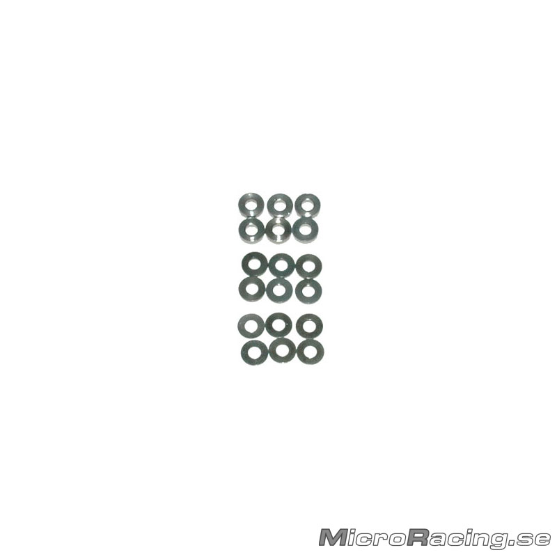 SCHUMACHER - M3x7mm 0.5,1,2mm Bricka, Silver, Aluminum,18st