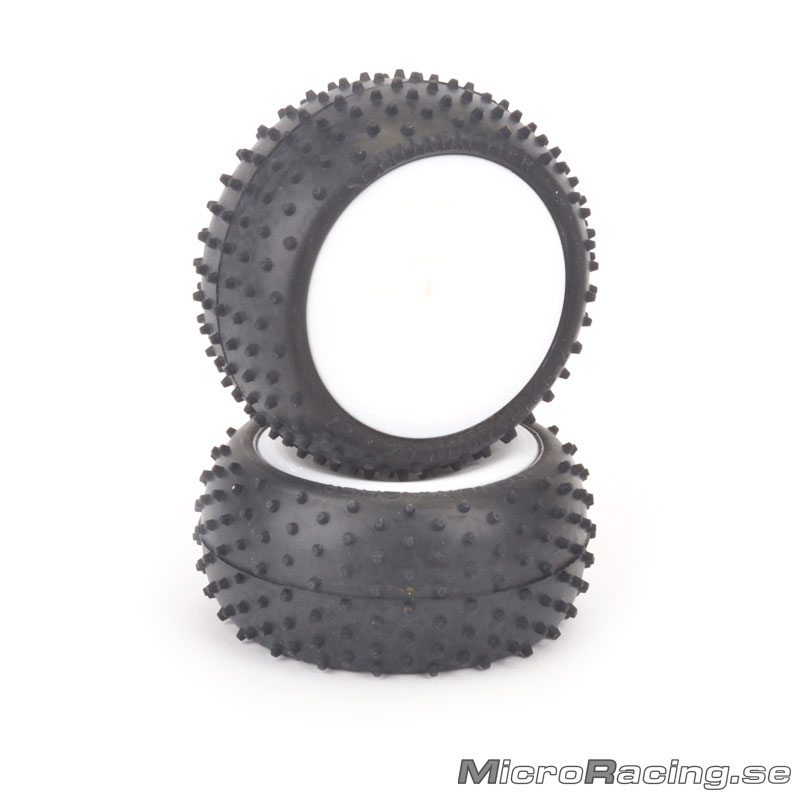 SCHUMACHER - Mini Spike 2 Yellow, 2&4WD Rear, 1/10 Off Road, Preglued, White Rim, 1pair