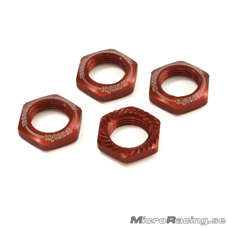 KYOSHO - Hjulmutter Serrated, Röd, 1/8 Off Road, 4st