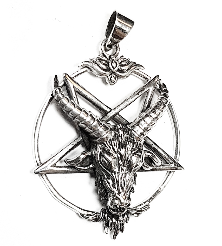 Baphomet Pentagram Hänge i silver - spets nedåt
