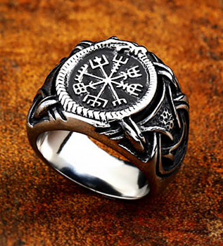 Vegvísir / Vägvisare med Knut  Ring i Stål - Två