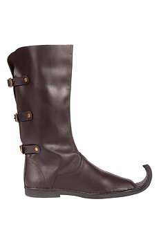 Medieval Peaked Boots (Poulaines) w/ 3 buckles, dark brown, 