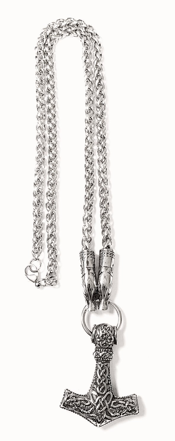 Torshammar Halsband med Drakhuvud Kedja