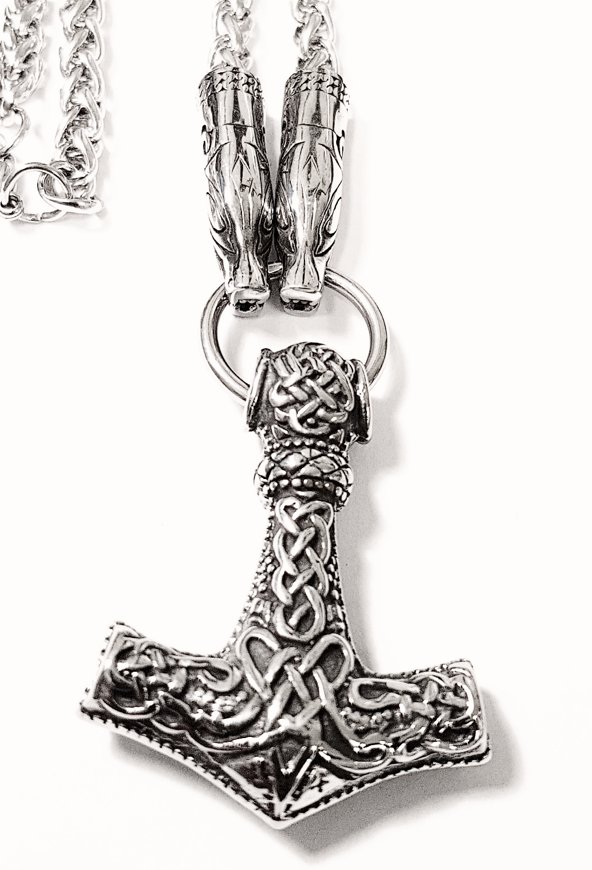 Torshammar Halsband med Drakhuvud Kedja - 2