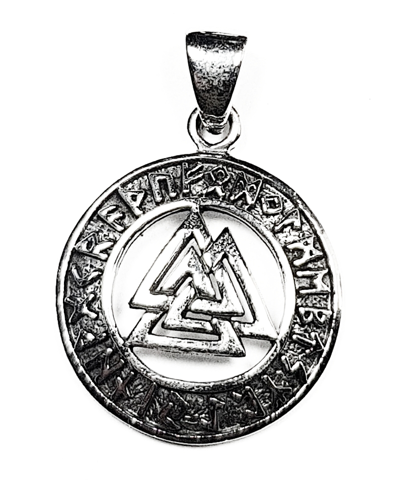 Valknut med Runor  Hänge i  Silver