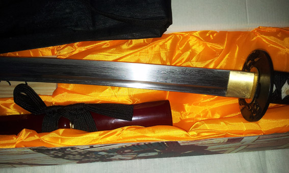 Damaskstål Katana - Vinröd - 5
