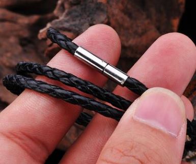 4mm Svart Flätat Läderhalsband - 2