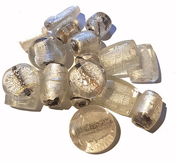 Handgjorda Glaspärlor / Silverfolie Glaspärlor - Vit mix
