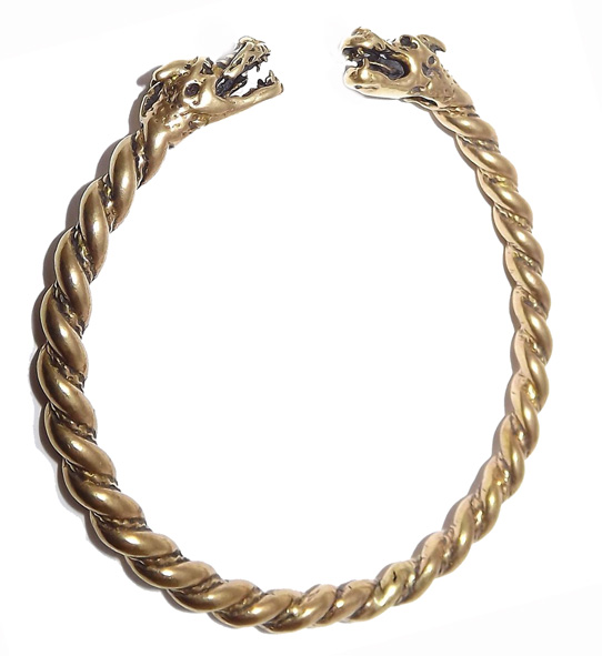 Drakhuvud Vikinga Armring i Brons