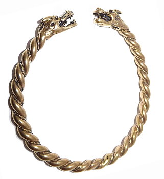 Drakhuvud Vikinga Armring i Brons