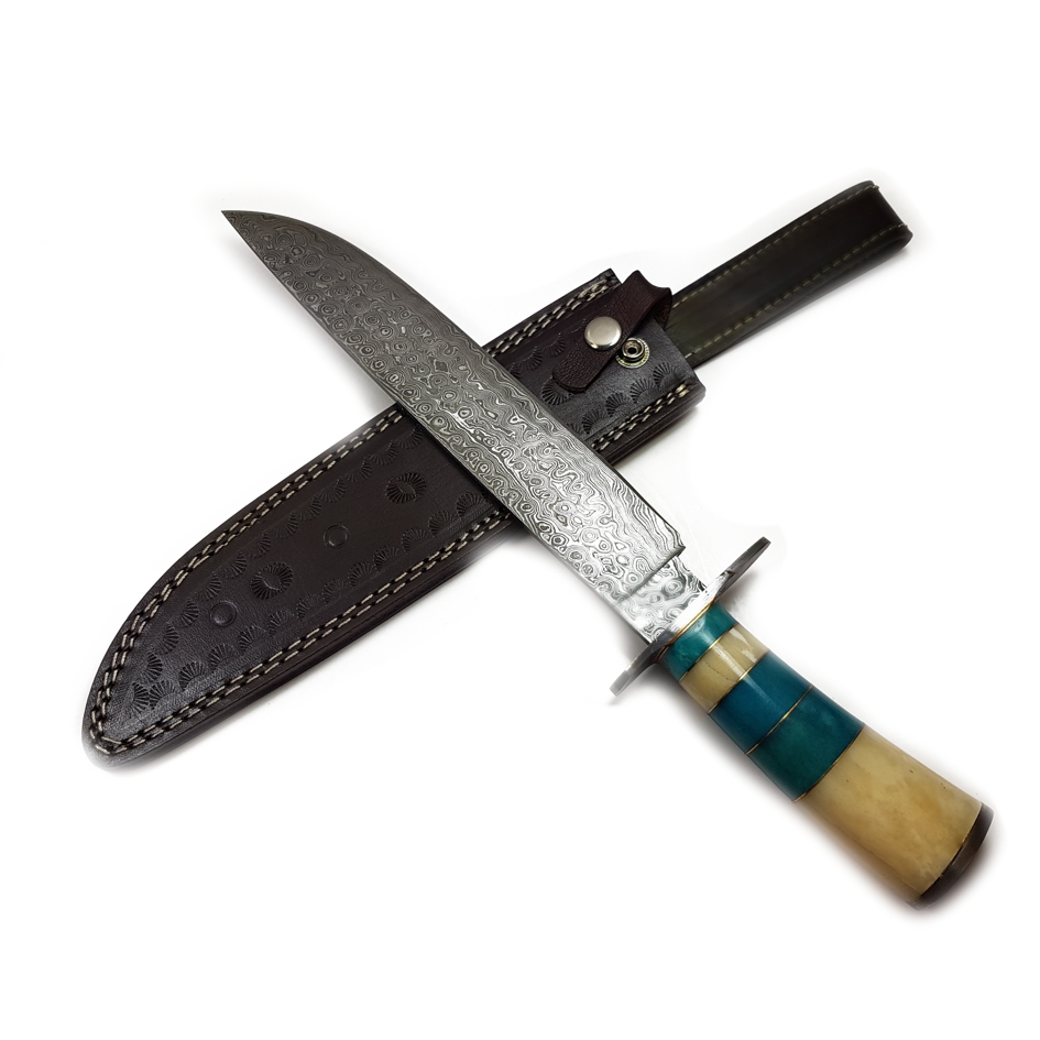 Handgjord Damaskstål Bowie/Jaktkniv - 031
