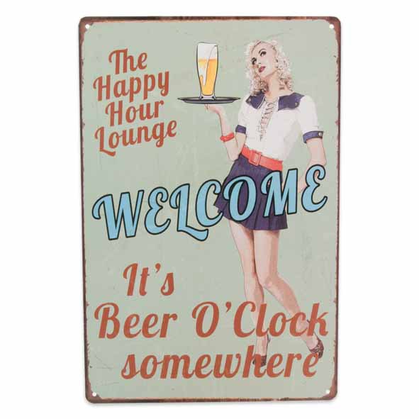 THE HAPPY HOUR LOUNGE, (Metallskilt)