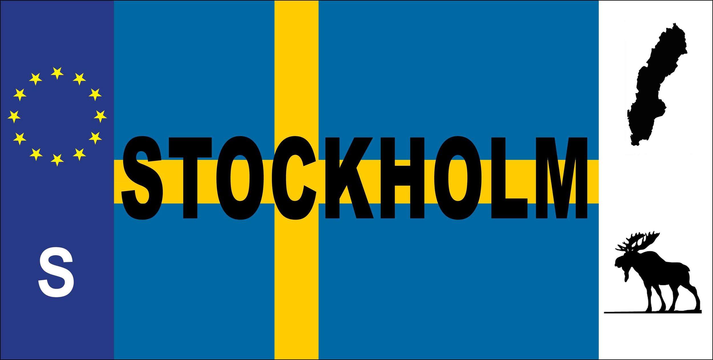 Skilt, Stockholm och Sverige, (15 x 30 cm)