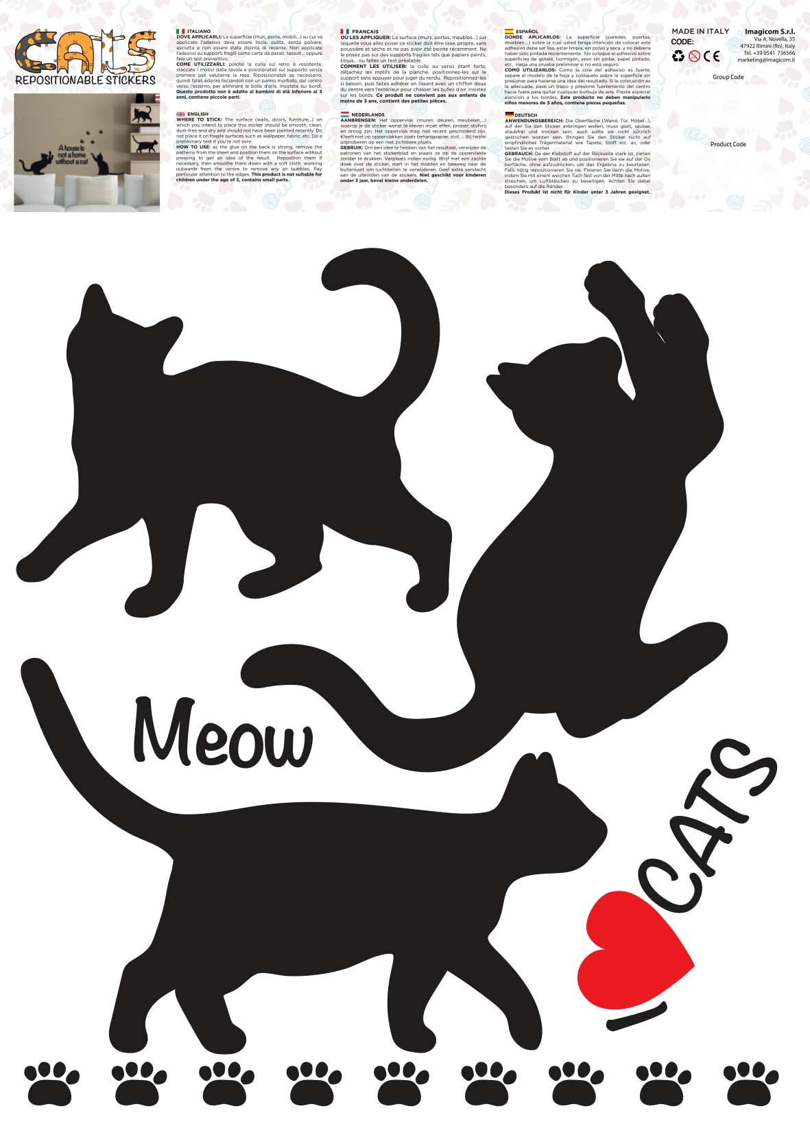 Katter (veggdekor /wallsticker) - 3