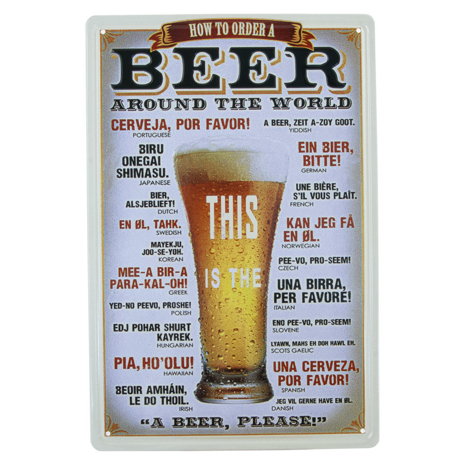 Metallskilt: Beer around the world,  20 x 30 cm