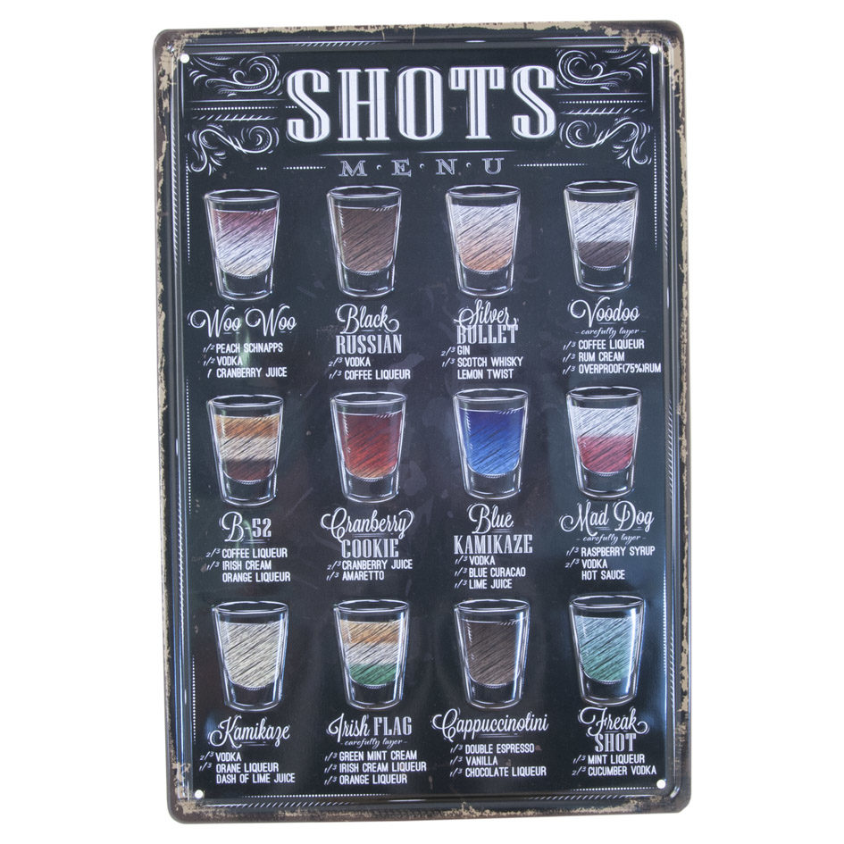 Metall skilt: SHOTS  meny!