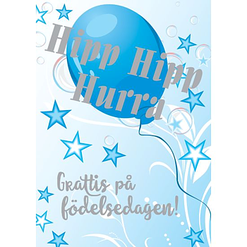 Enkelt Barnkort Hipp hipp Hurra, blå -  Spader