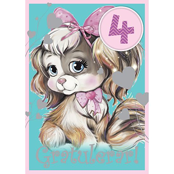 Enkelt Barnkort 4 år, Hund-  Spader
