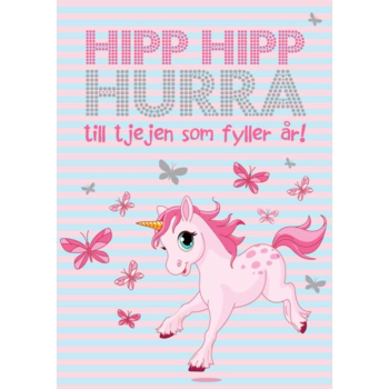 Enkelt Barnkort Hipp Hipp Hurra till tjejen som fyller år -  Spader