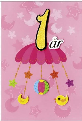 Gratulationskort 1 år Rosa