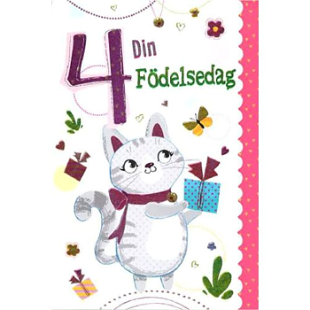 Gratulationskort 4 år med Katt - Spader