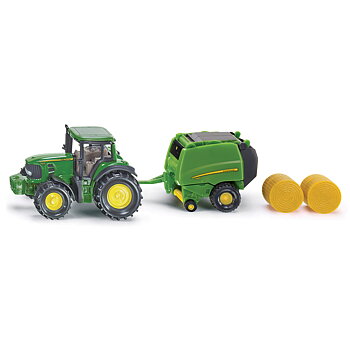 John Deere Traktor med Balpress - Siku