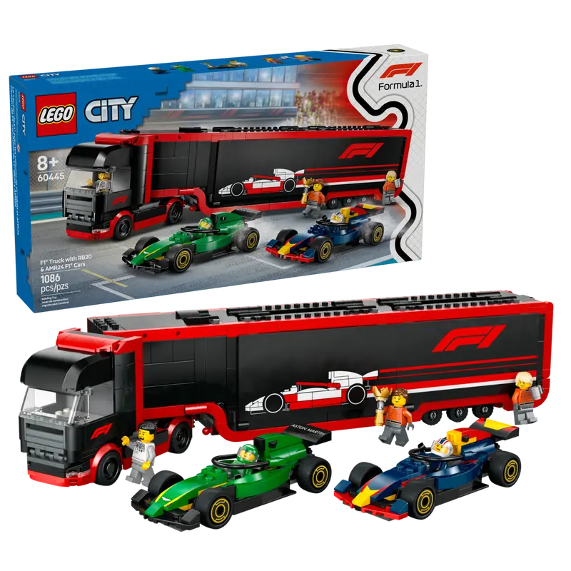 Lego City 60445 F1® lastbil med RB20 & AMR24 F1® bilar