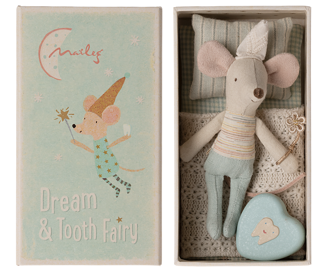 Tooth fairy mouse, Little brother in matchbox - Maileg