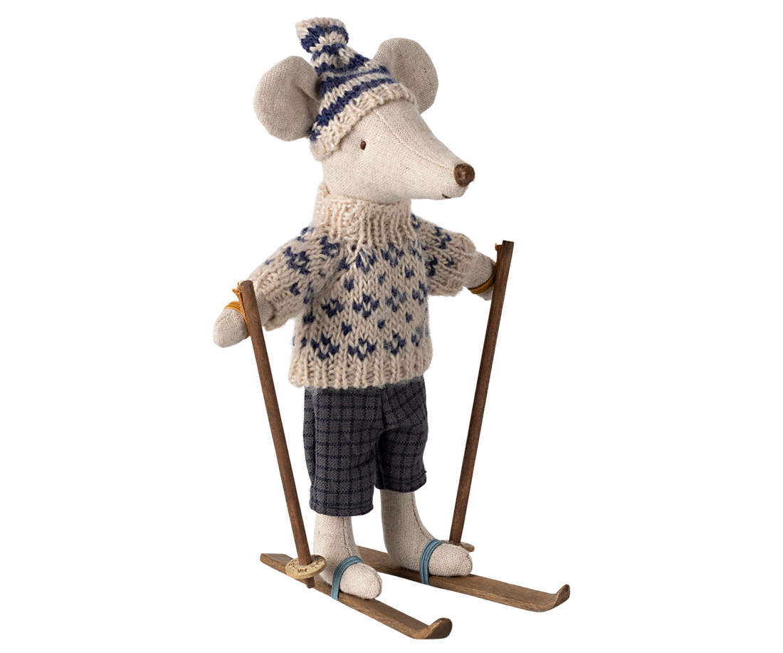 Winter mouse with ski set, Dad - Blue - Maileg