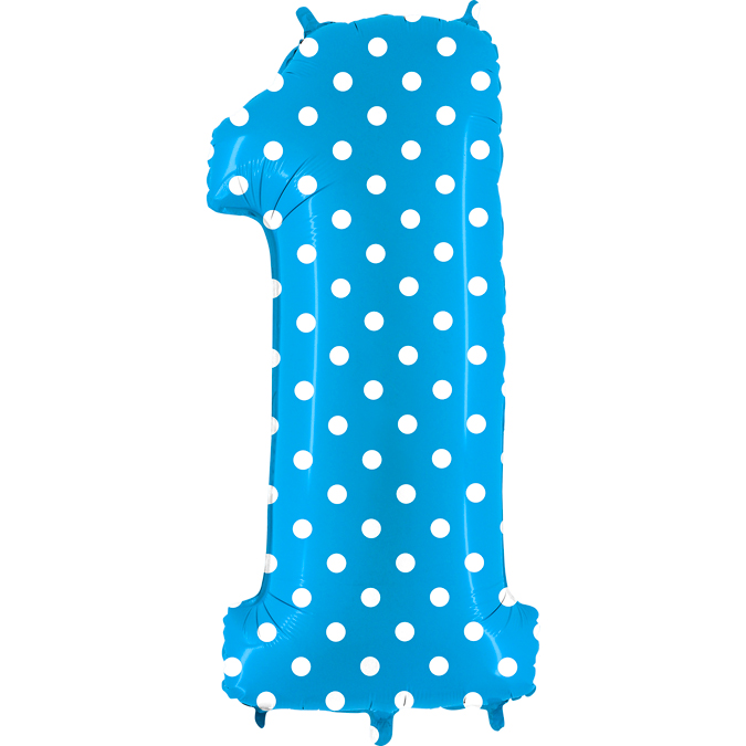 Sifferballong Polka Dot Blå, 1, 100 cm - Ballongkungen