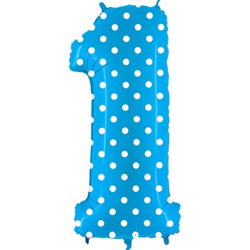 Sifferballong Polka Dot Blå, 1, 100 cm - Ballongkungen