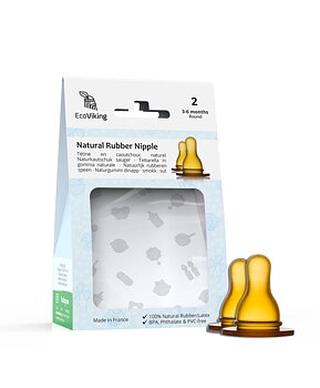 Dinapp 2 pack, Wide Neck Naturgummi, 3 mån + - Eco Viking
