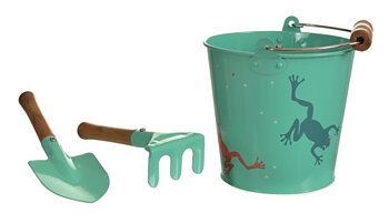 Plåtspann Groda med Spade och Kratta - Leklyckan