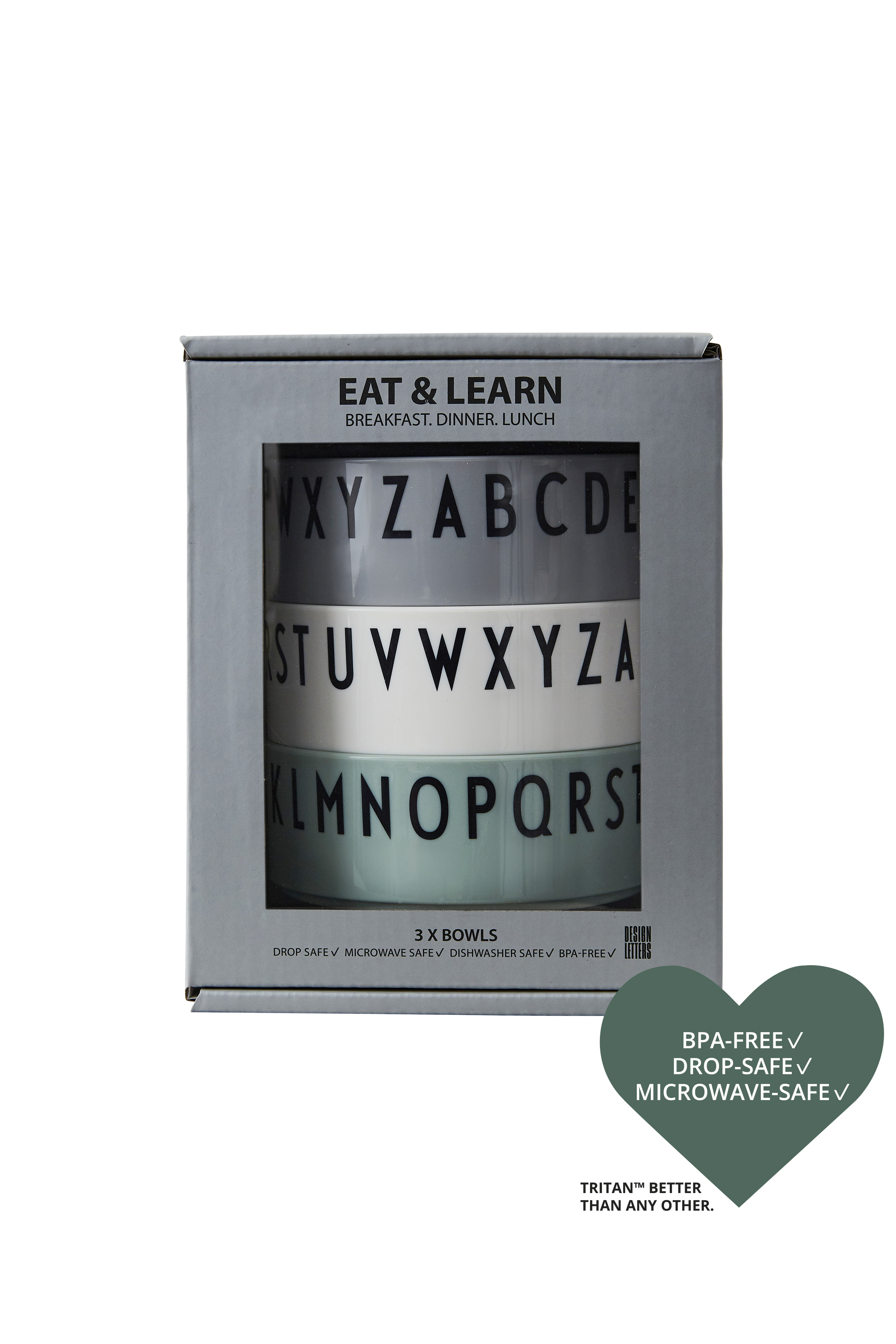 Breakfast, Lunch & Dinner skålar 3-Pack Grön - Design Letters - 2